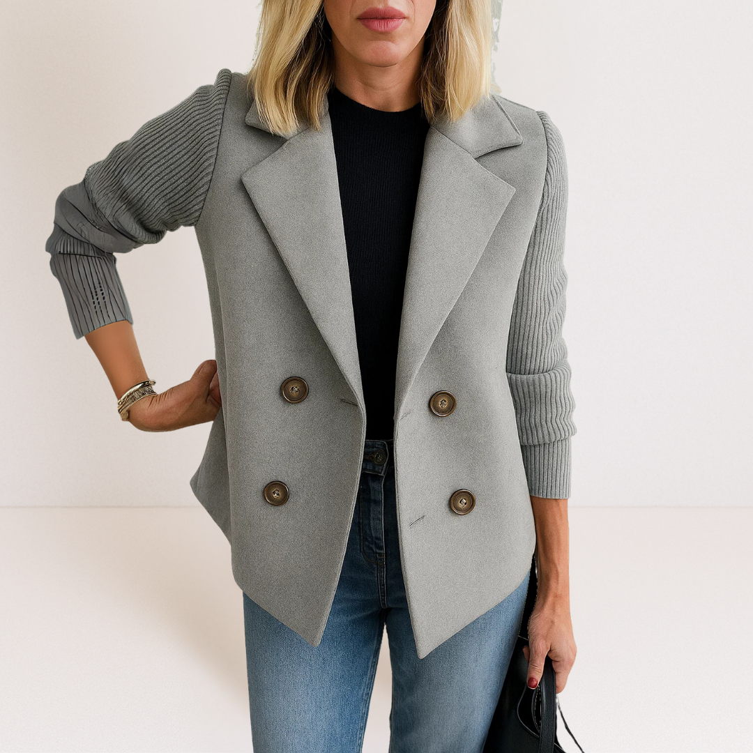 Double Breasted Blazer with Knit Sleeves for Women | R&B