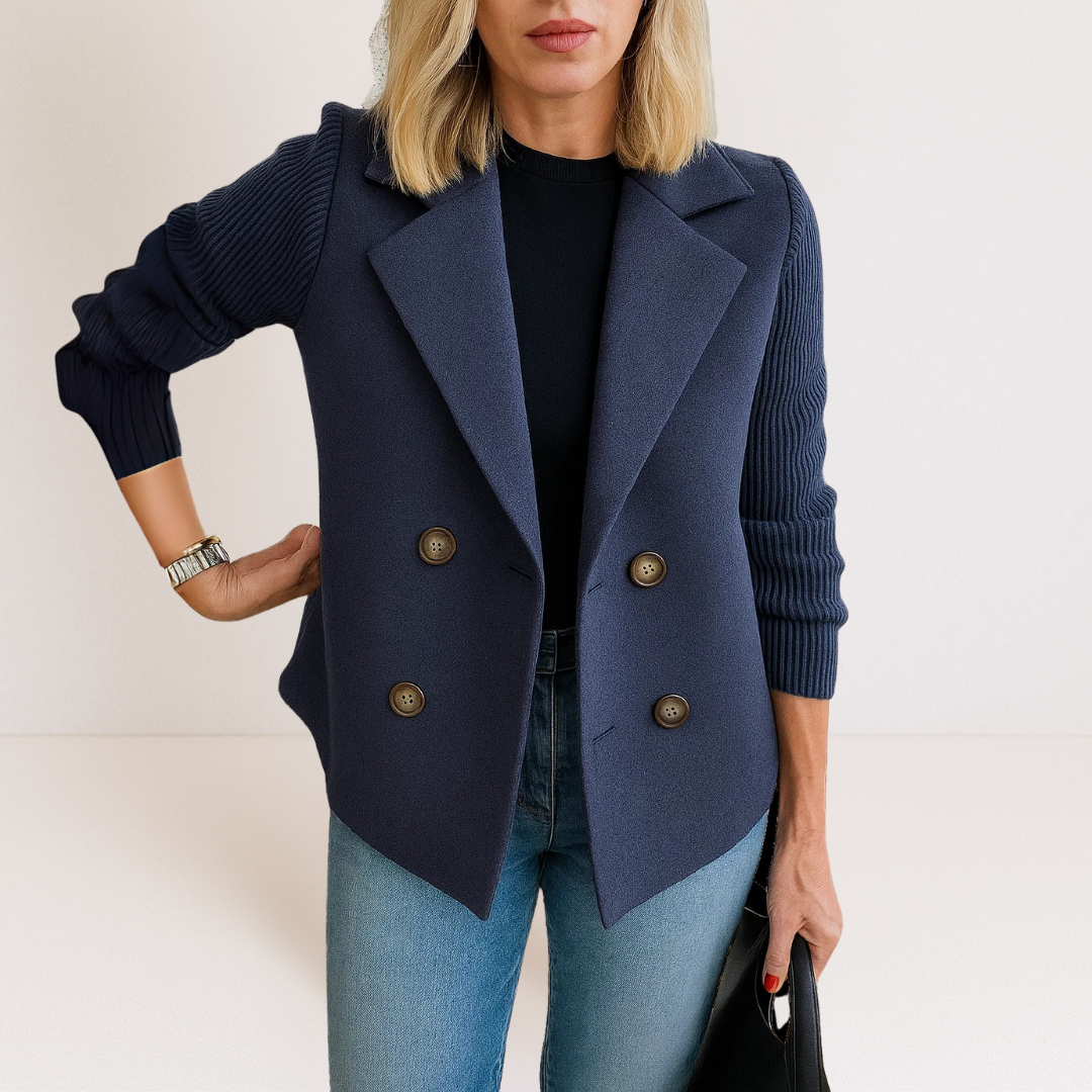 Double Breasted Blazer with Knit Sleeves for Women | R&B