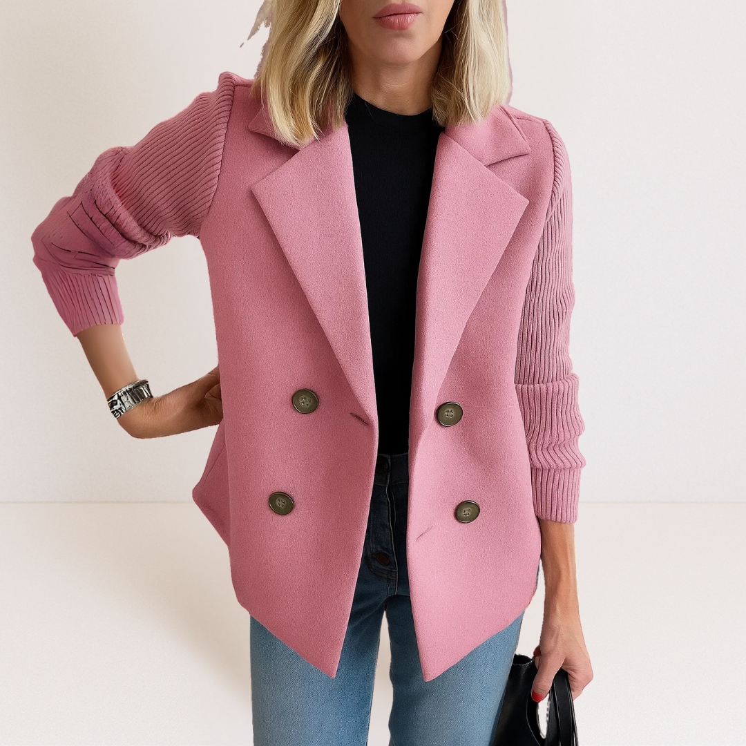 Double Breasted Blazer with Knit Sleeves for Women | R&B