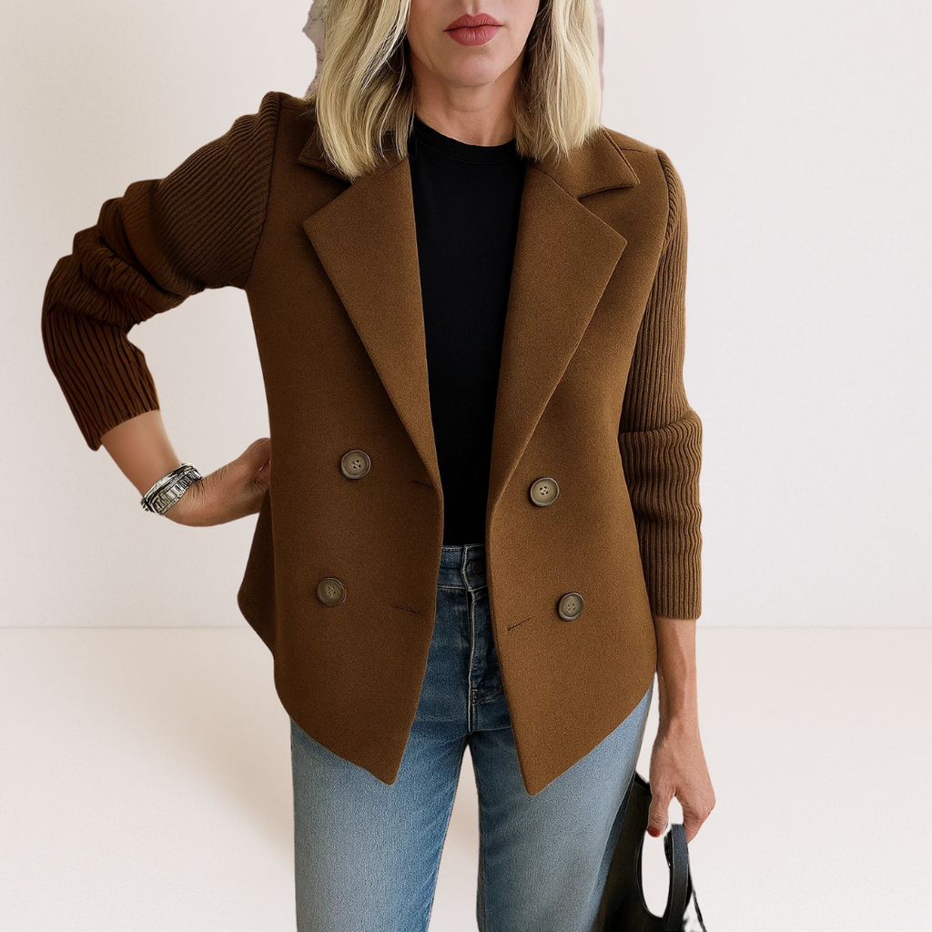 Double Breasted Blazer with Knit Sleeves for Women | R&B