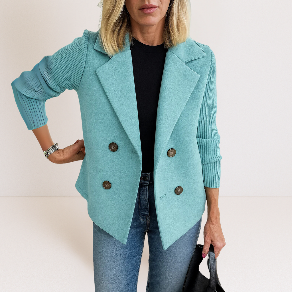 Double Breasted Blazer with Knit Sleeves for Women | R&B