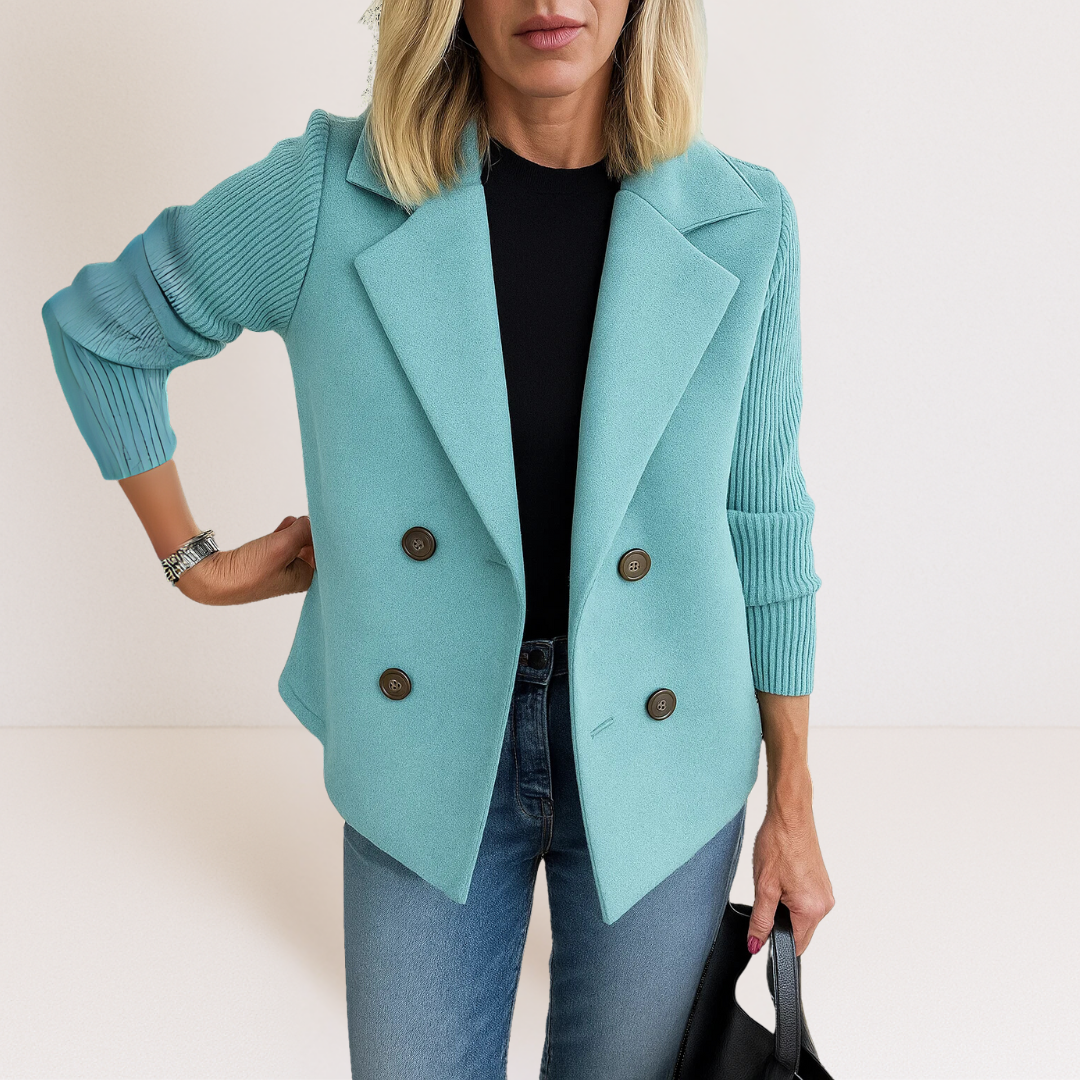 Double Breasted Blazer with Knit Sleeves for Women | R&B