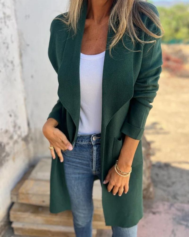 Longline Jacket Women's with Open Front and Pockets - Image 1