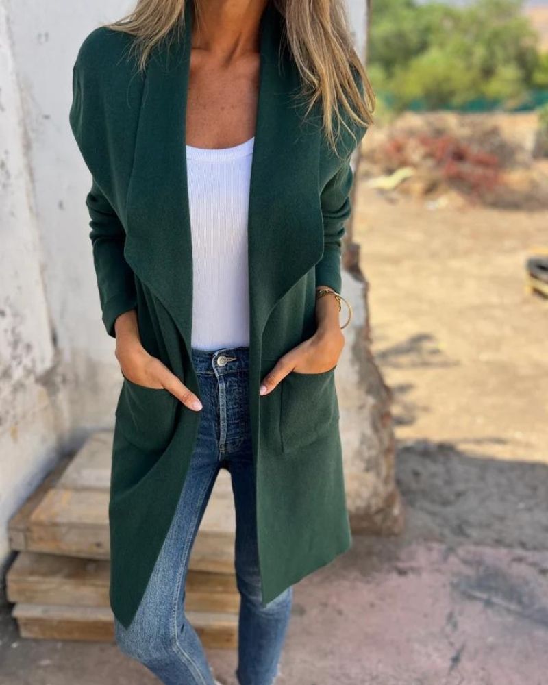 Longline Jacket Women's with Open Front and Pockets - Image 2