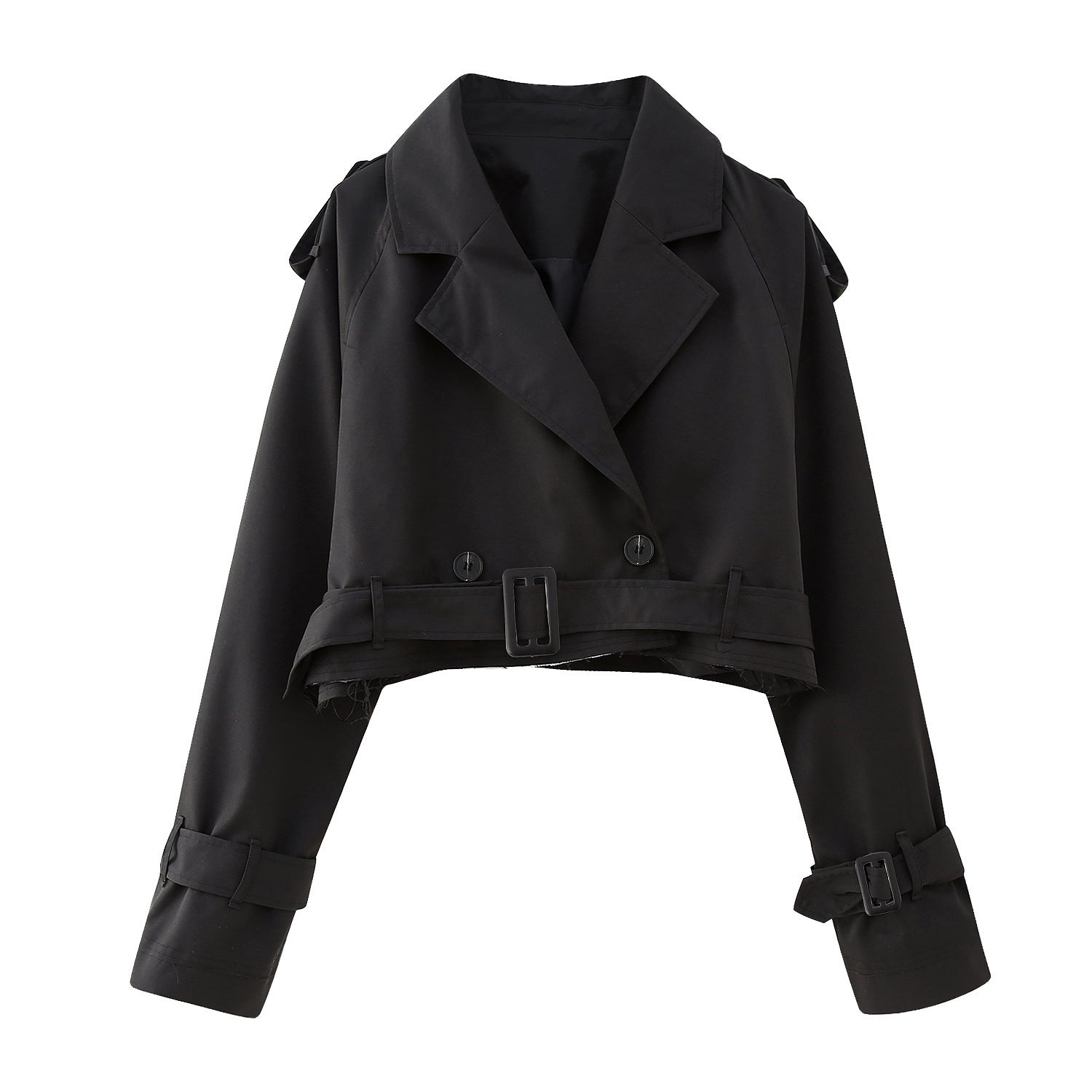 Cropped Jacket Women's with Belted Waist and Double Breasted Closure - Image 9
