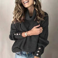 Women's Turtleneck Sweater with Decorative Button Sleeves | R&B