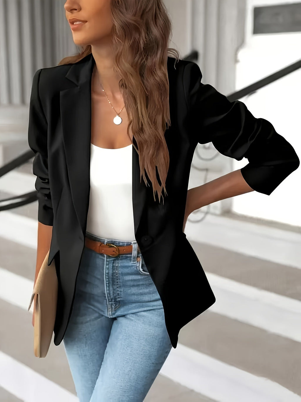 Blazer Women's Structured Fit with Single Button Closure - Image 3