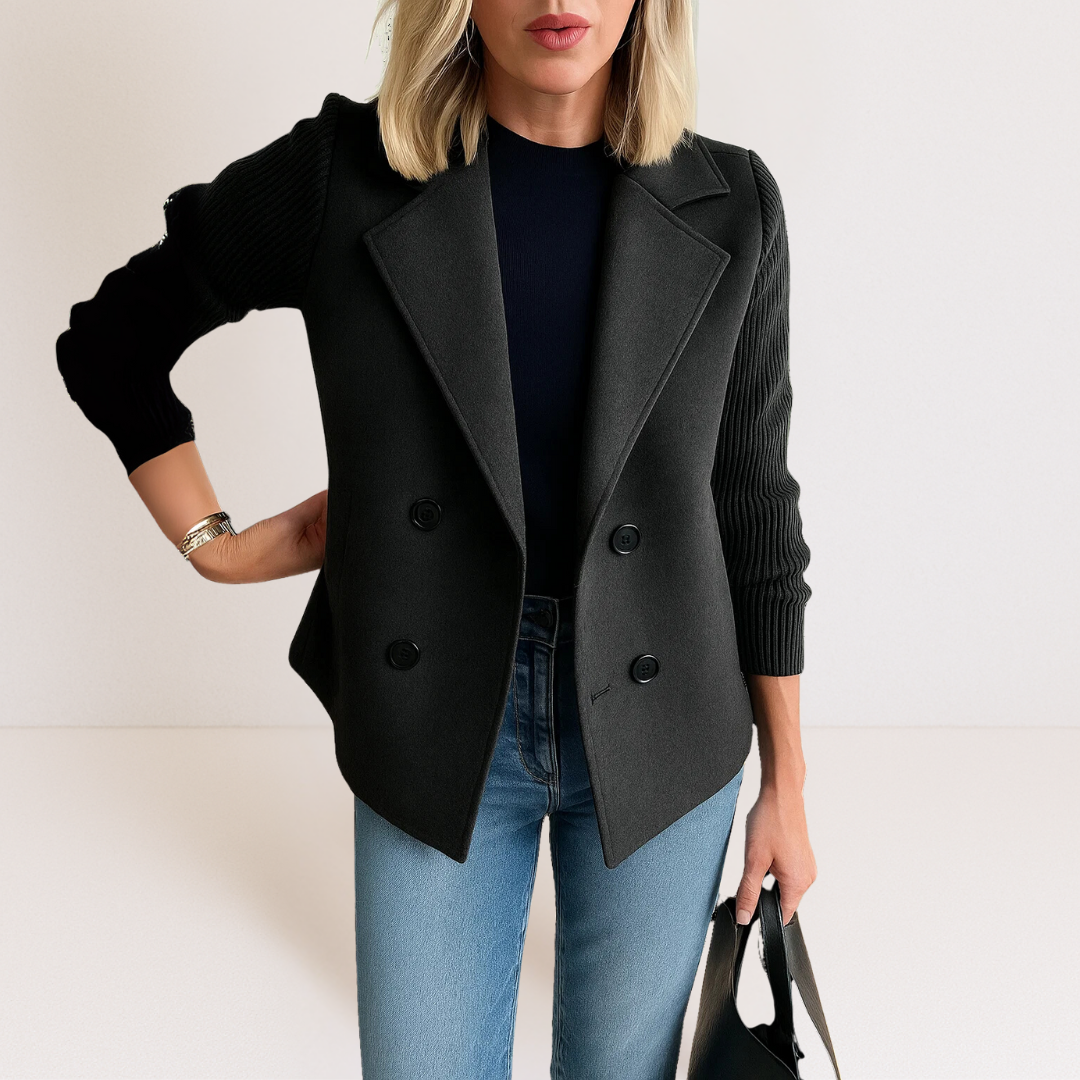 Double Breasted Blazer with Knit Sleeves for Women | R&B