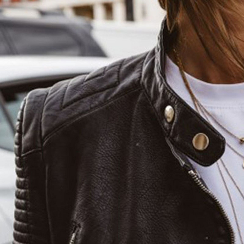Women's Faux Leather Biker Jacket with Slim Fit