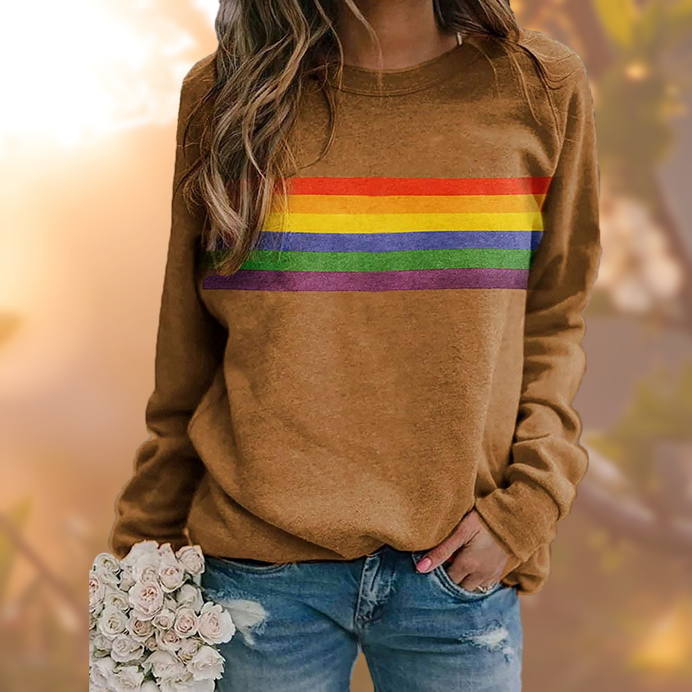 Women's Casual Pullover Jacket with Rainbow Stripes and Relaxed Fit - Image 2