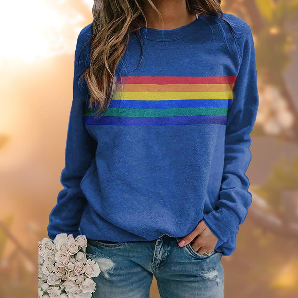 Women's Casual Pullover Jacket with Rainbow Stripes and Relaxed Fit - Image 3
