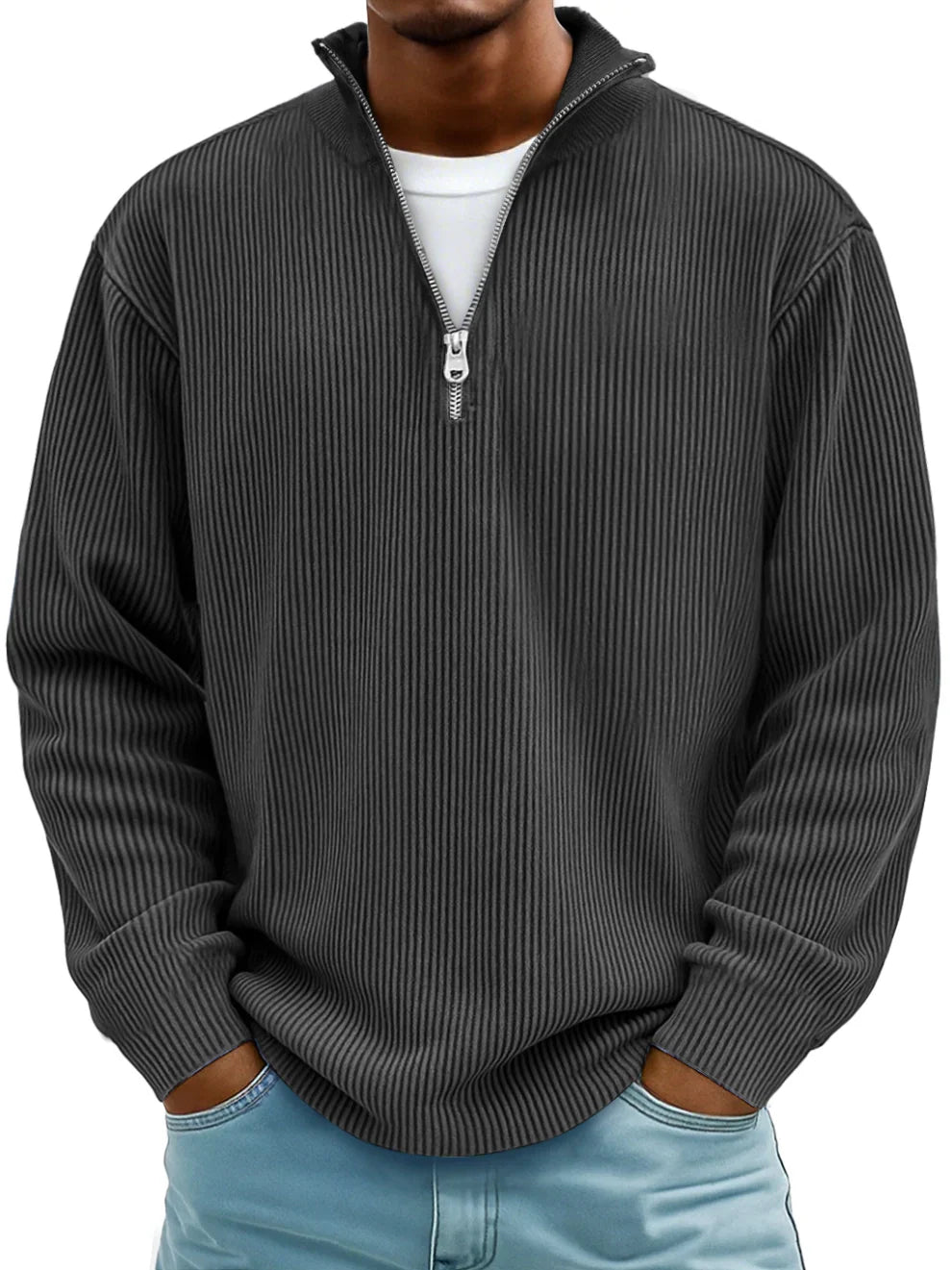 Men's Striped Half Zip Sweater with Mock Neck | R&B
