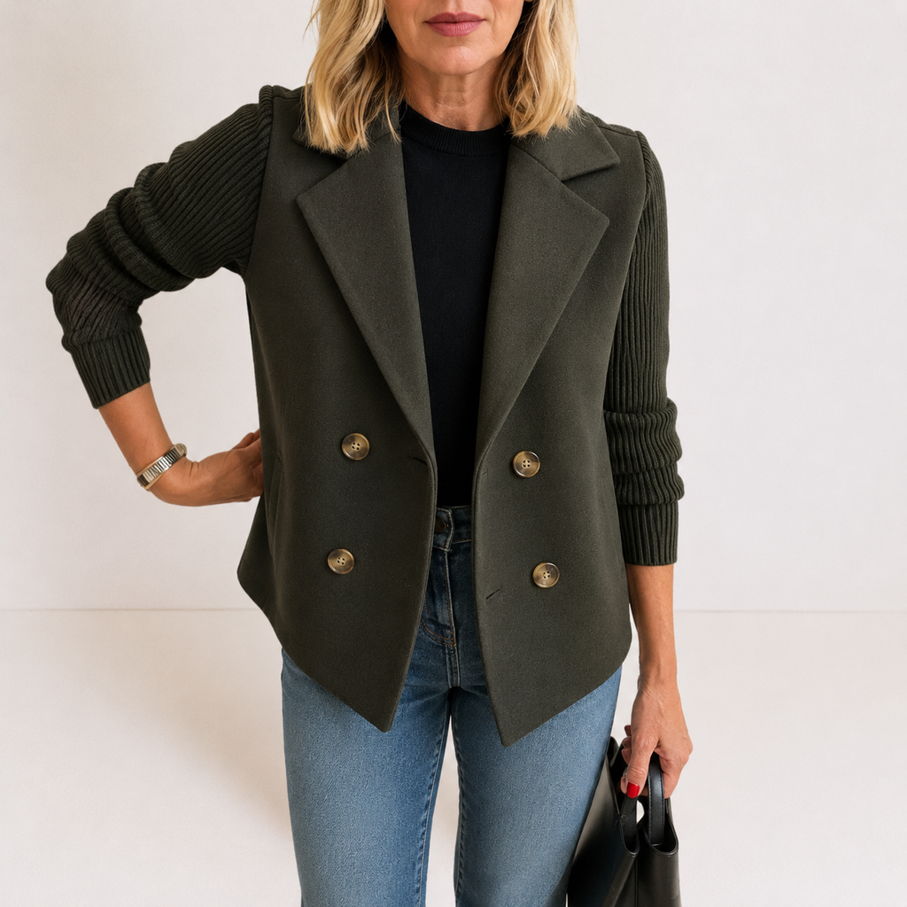 Double Breasted Blazer with Knit Sleeves for Women | R&B