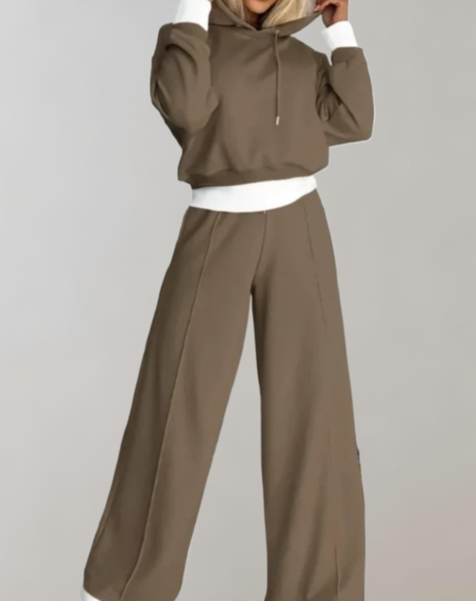 Two-Piece Set Women's Relaxed Fit Hoodie and Wide-Leg Pants with Contrast Trim - Image 5