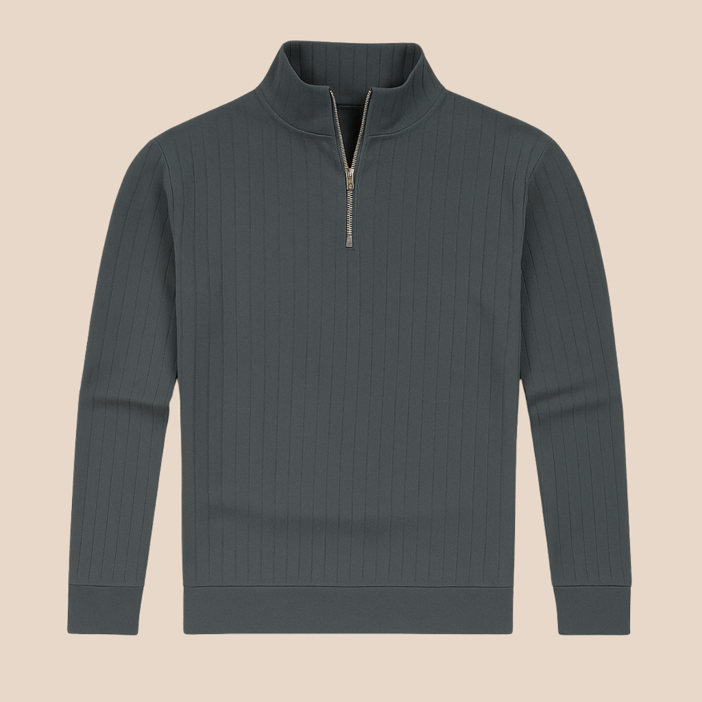 Men's Ribbed Knit Sweater with Half Zip Collar | R&B