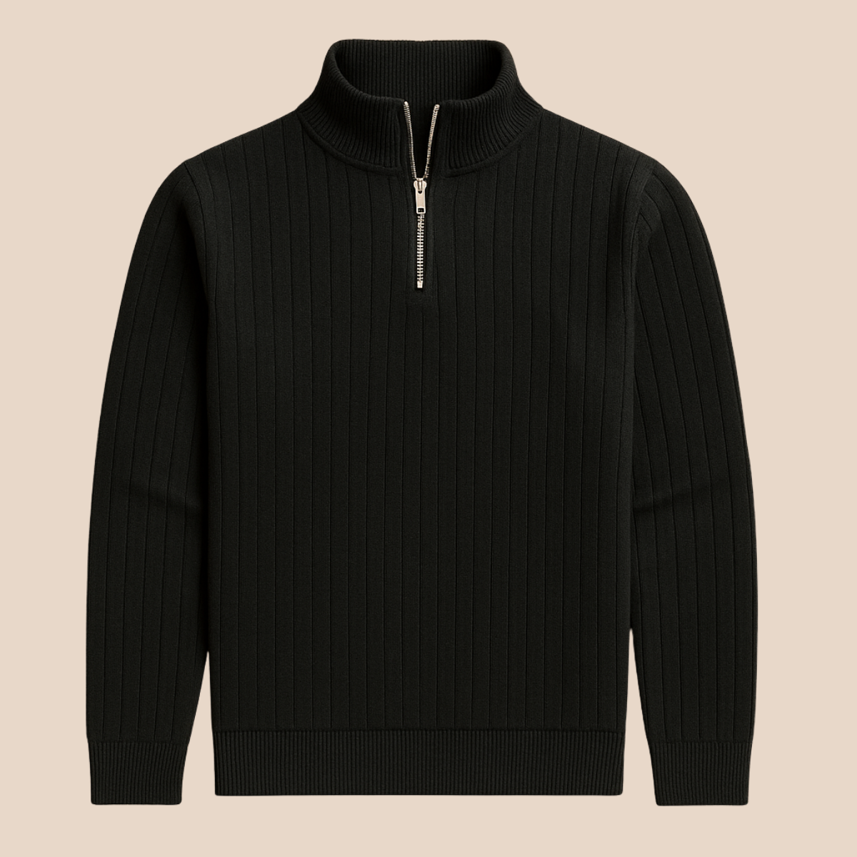 Men's Ribbed Knit Sweater with Half Zip Collar | R&B