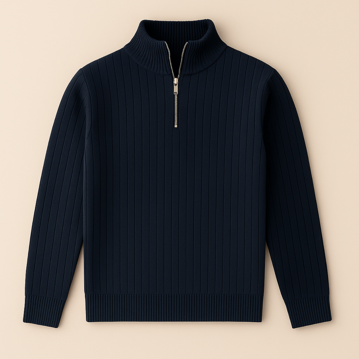 Men's Ribbed Knit Sweater with Half Zip Collar | R&B
