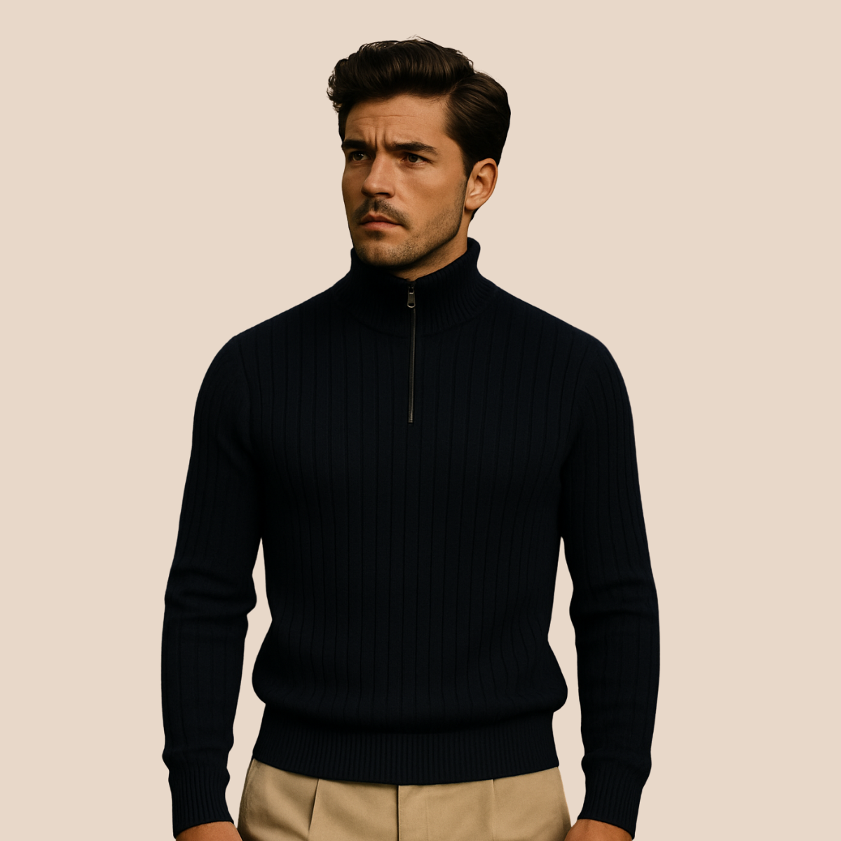 Men's Ribbed Knit Sweater with Half Zip Collar | R&B