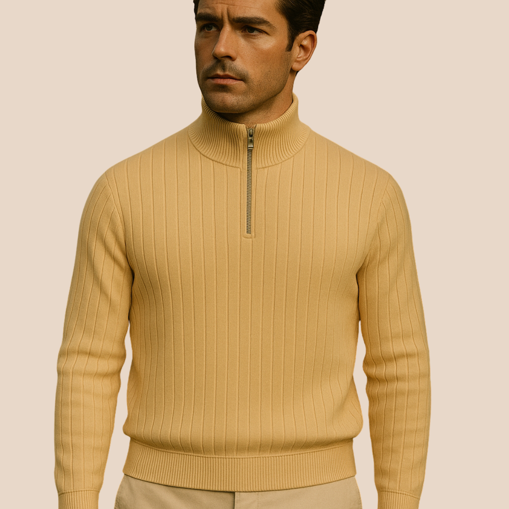 Men's Ribbed Knit Sweater with Half Zip Collar | R&B