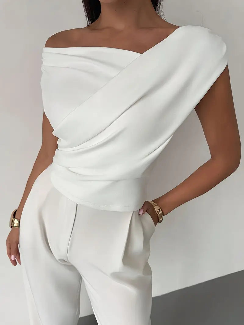 Luisa – Elegant Grace Draped Shoulder Top Blouse for Women - Image 6