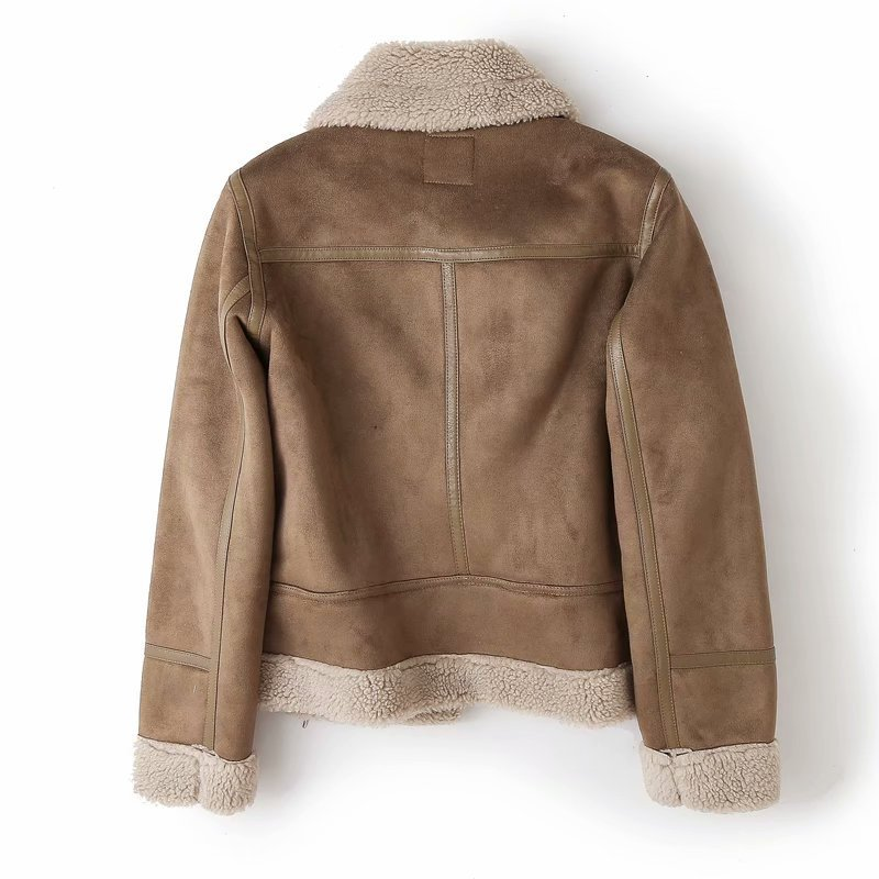 Biker Jacket Women's with Faux Fur Collar and Zip Closure - Image 5