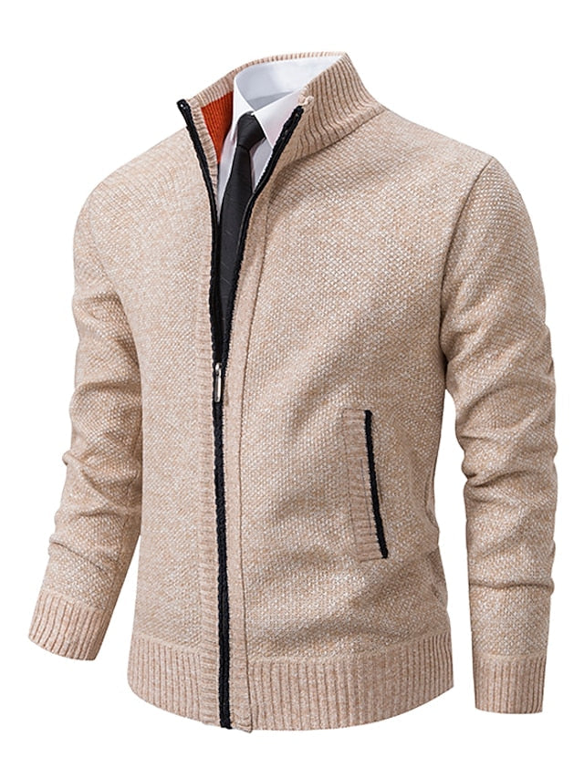 Men's Full Zip Sweater with Stand Collar and Pockets | R&B