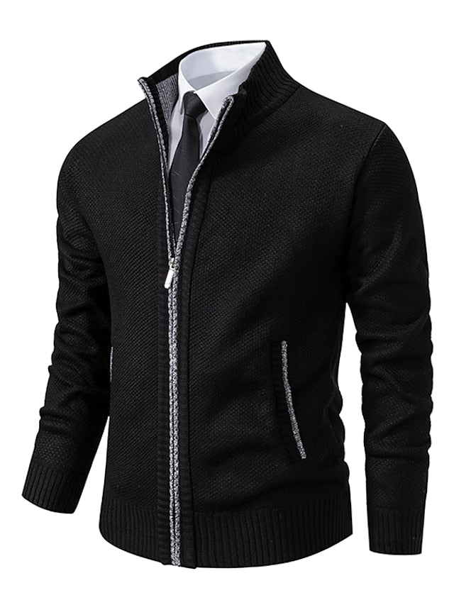 Men's Full Zip Sweater with Stand Collar and Pockets | R&B