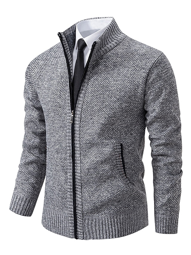 Men's Full Zip Sweater with Stand Collar and Pockets | R&B