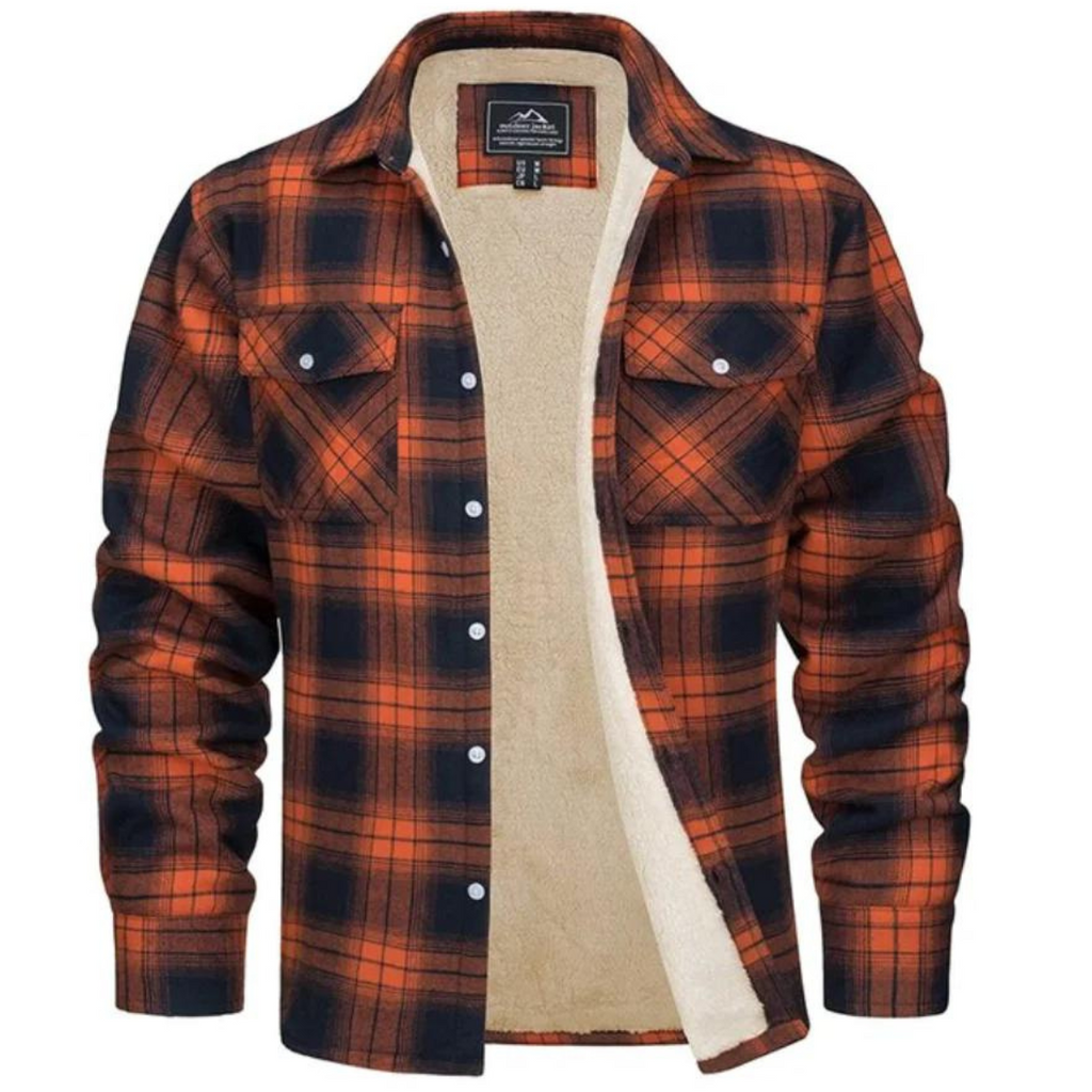 Men's Warm Plaid Shirt Jacket with Button Closure | R&B