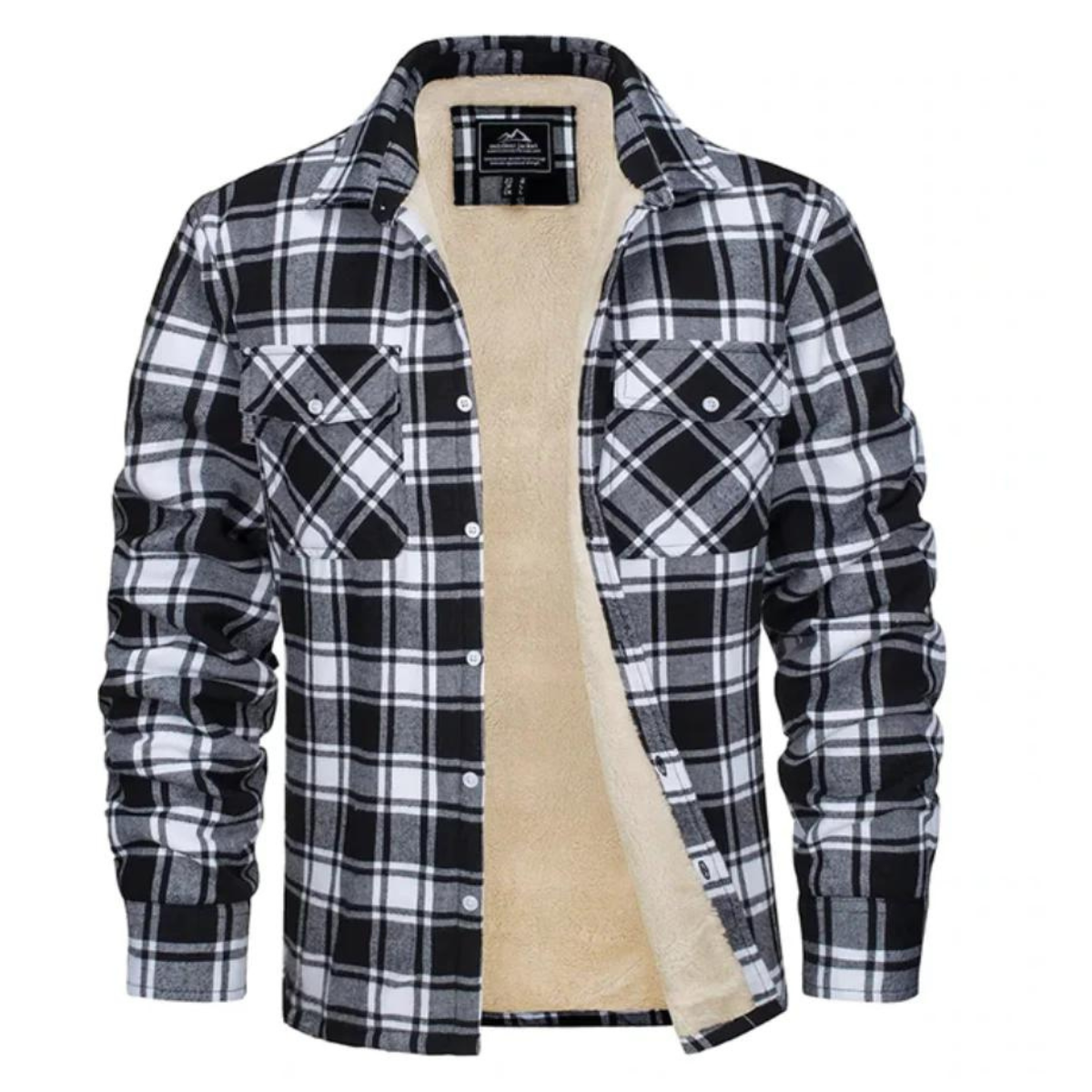 Men's Warm Plaid Shirt Jacket with Button Closure | R&B