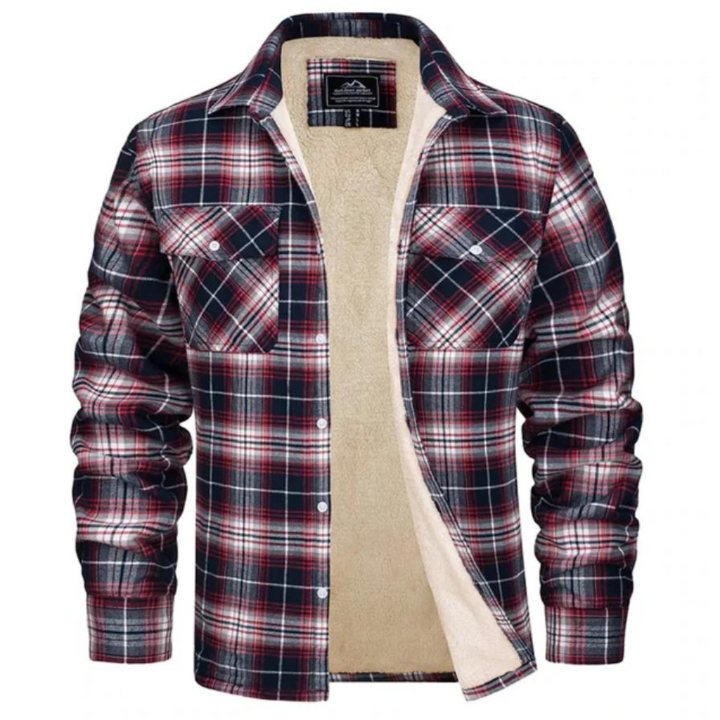 Men's Warm Plaid Shirt Jacket with Button Closure | R&B