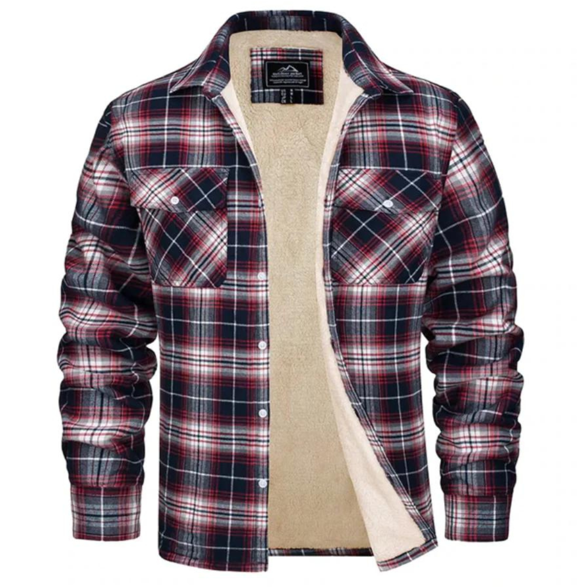 Men's Warm Plaid Shirt Jacket with Button Closure | R&B