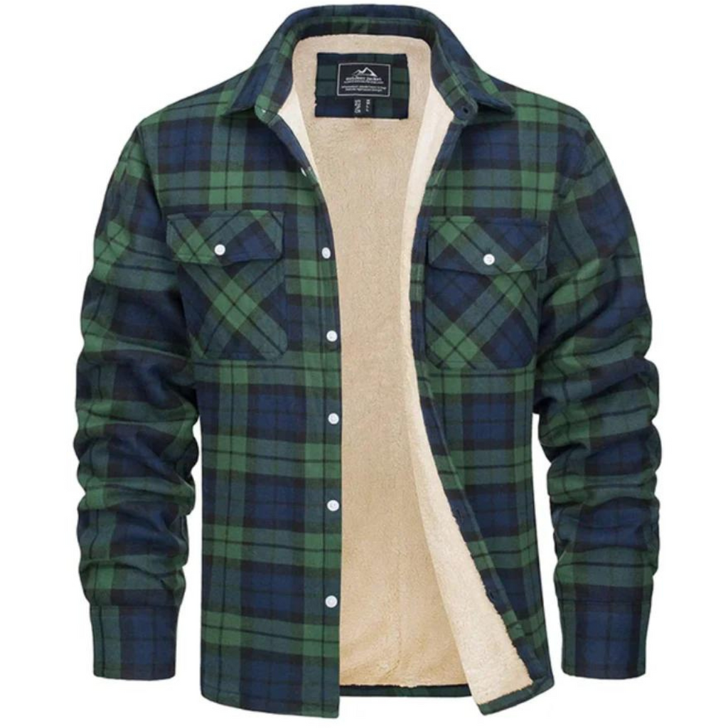 Men's Warm Plaid Shirt Jacket with Button Closure | R&B