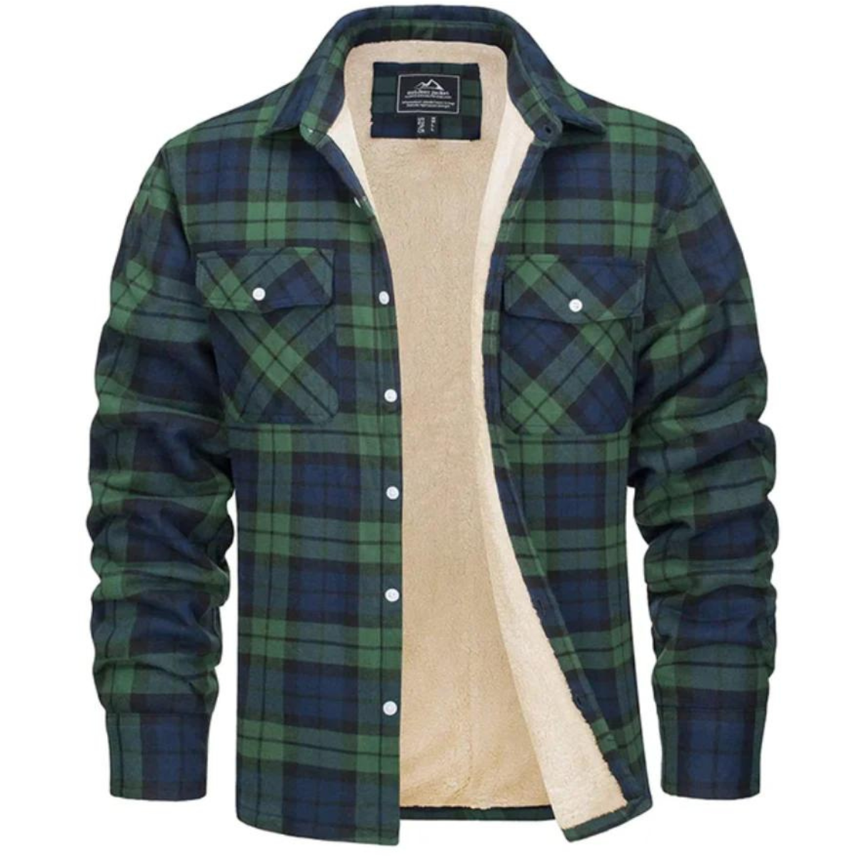 Men's Warm Plaid Shirt Jacket with Button Closure | R&B