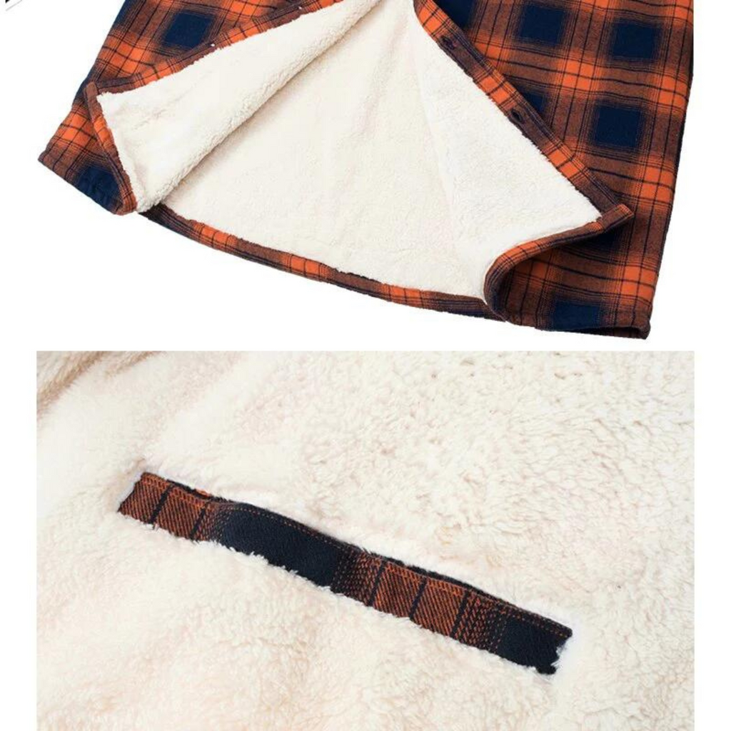 Men's Warm Plaid Shirt Jacket with Button Closure | R&B