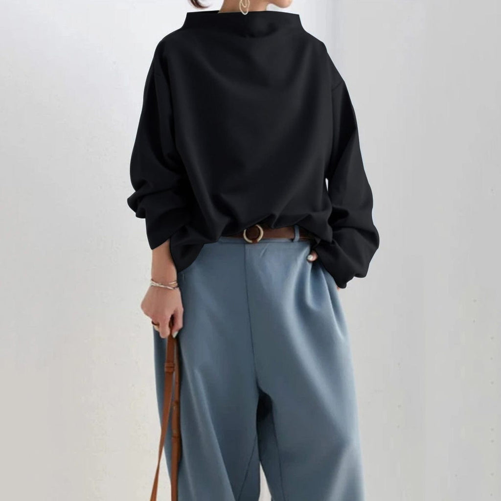 Women's Elegant Fold Collar Sweater with Relaxed Fit | R&B