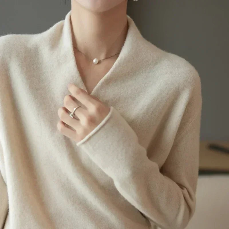 Elegant Women's Wool Wrap Sweater with Soft V Neck | R&B