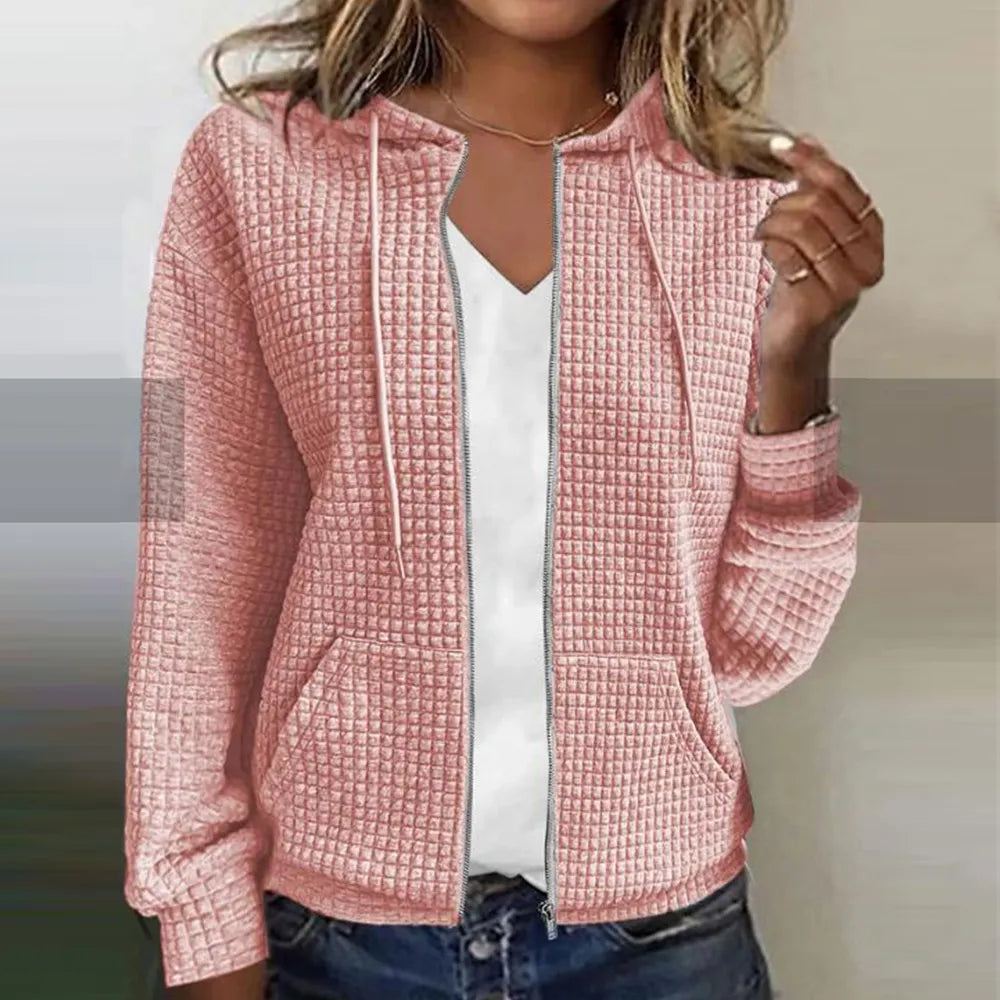 Zip-Up Jacket Women's Soft Textured Design with Hood - Image 1