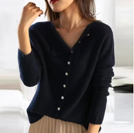 Women's Button-Up Sweater with V-Neck and Soft Texture - Image 6