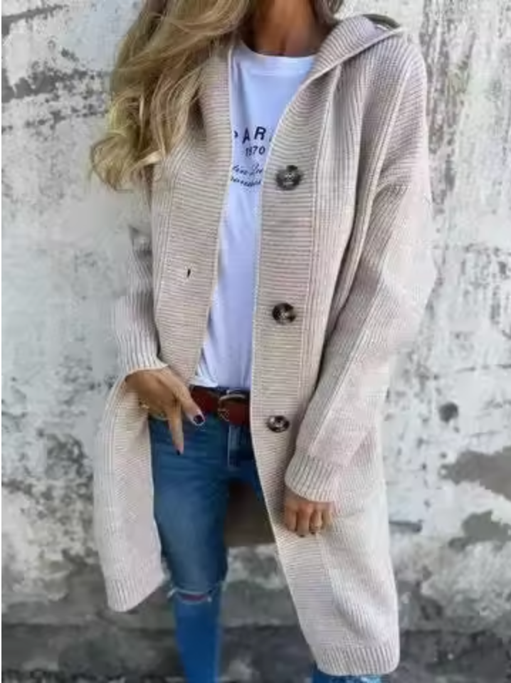 Hooded Jacket Women's Longline with Button Closure - Image 1