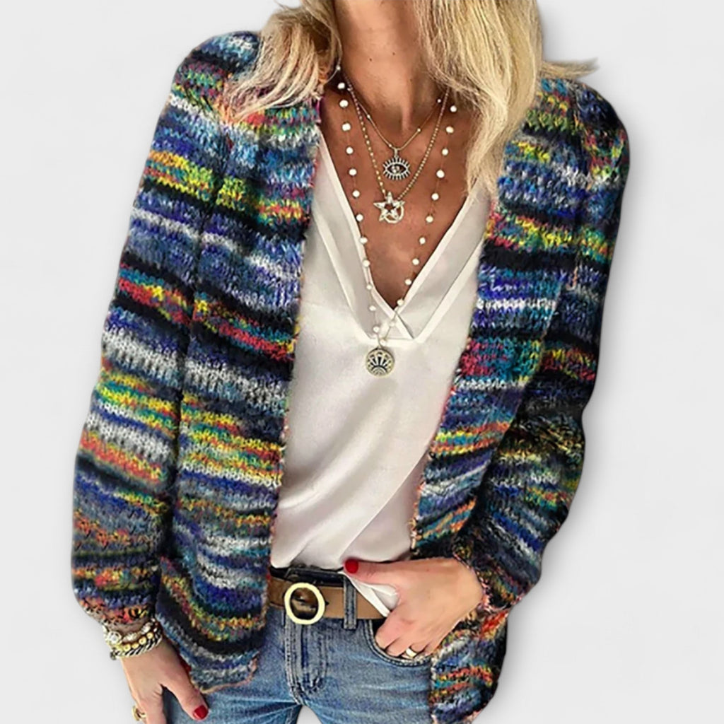 Kardigan Women’s Colorful Striped Open Front with Long Sleeves - Image 2
