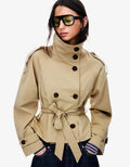 Women's Double Breasted Short Trench Coat with Belt | R&B