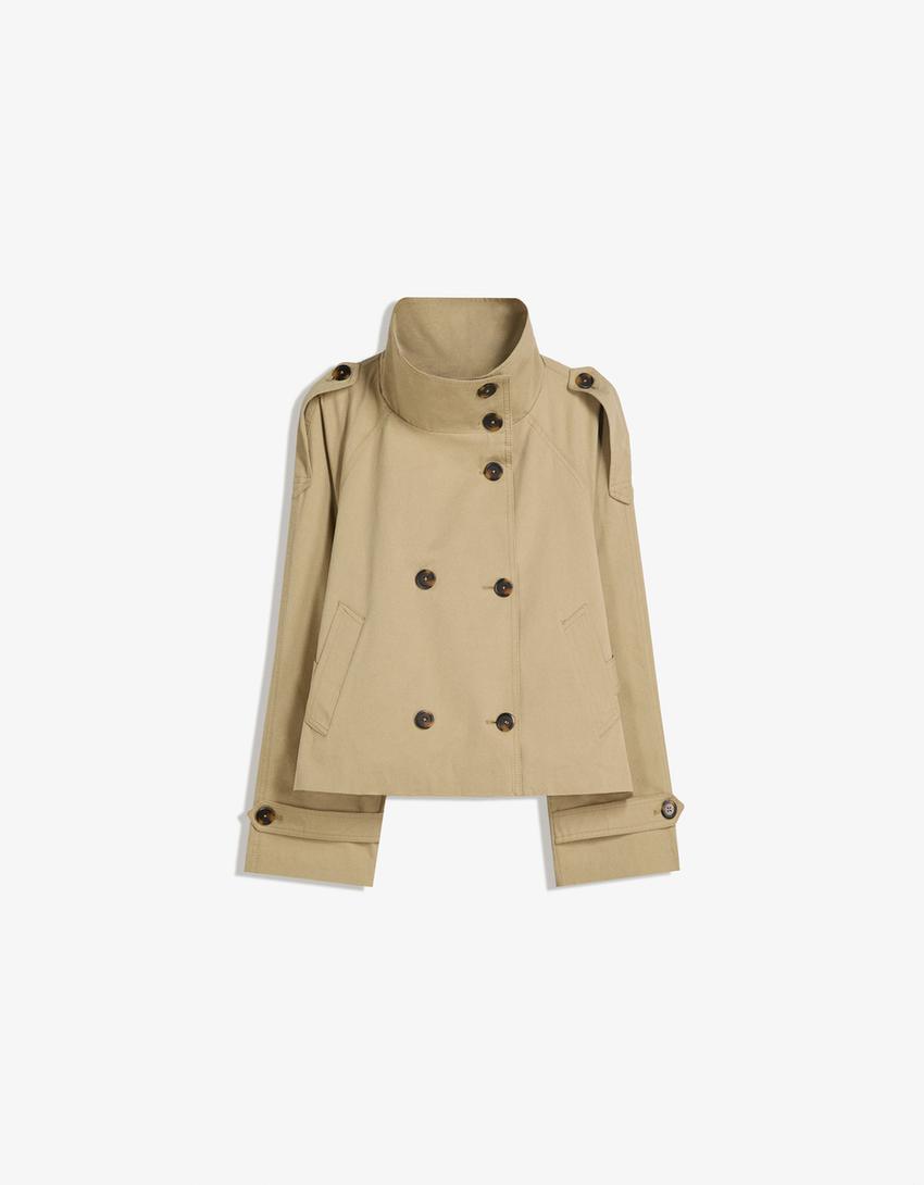 Women's Double Breasted Short Trench Coat with Belt | R&B