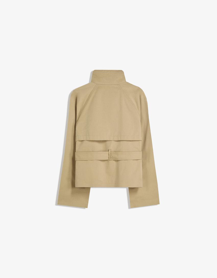 Women's Double Breasted Short Trench Coat with Belt | R&B