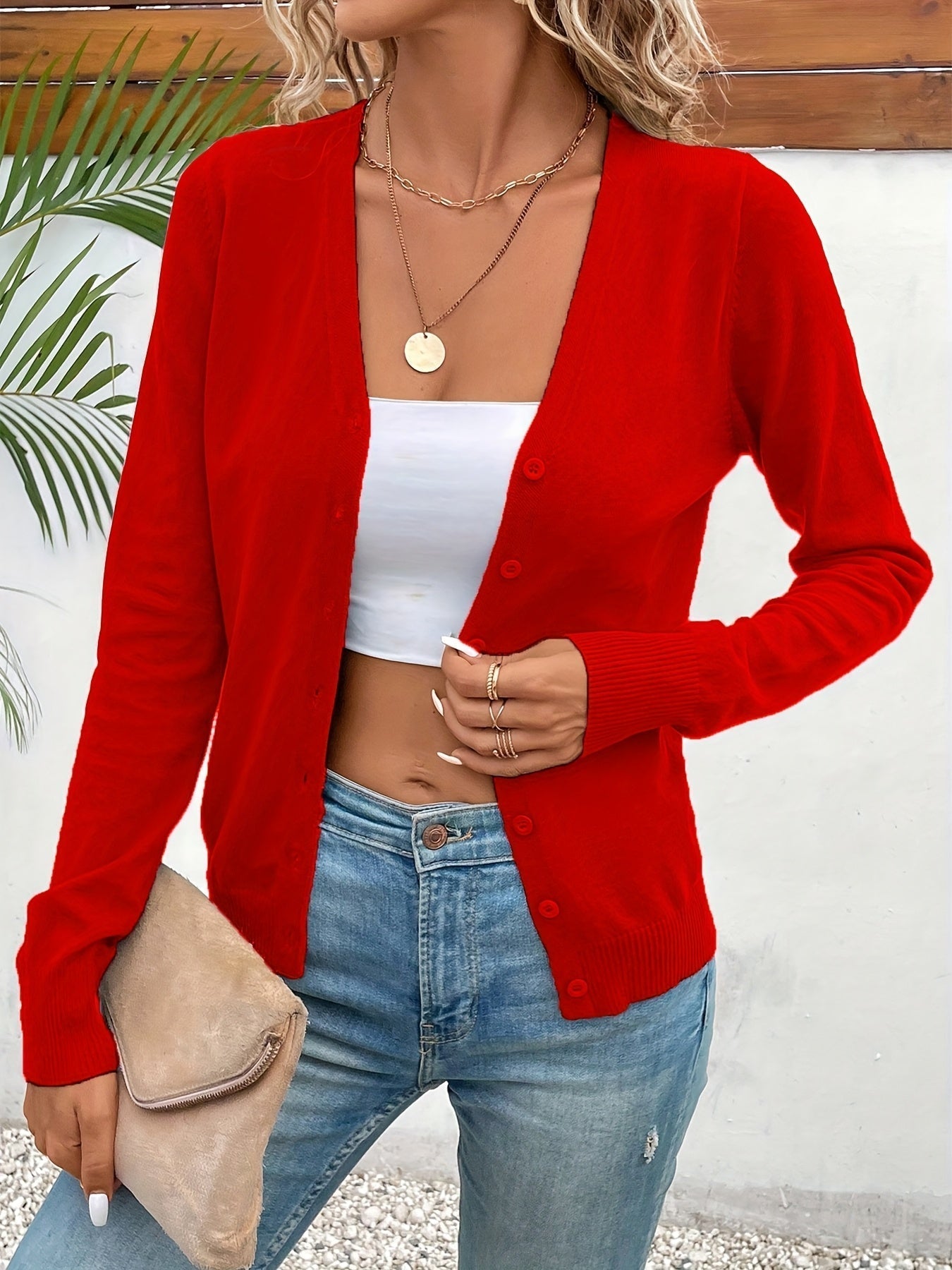 Cardigan Women's V-Neck Button Front with Slim Fit - Image 9