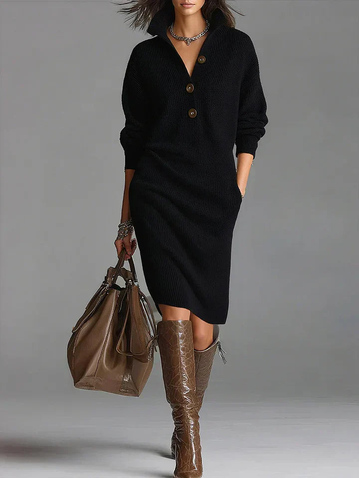 Dress Women's Ribbed Knit with Button Detail and Pockets - Image 4