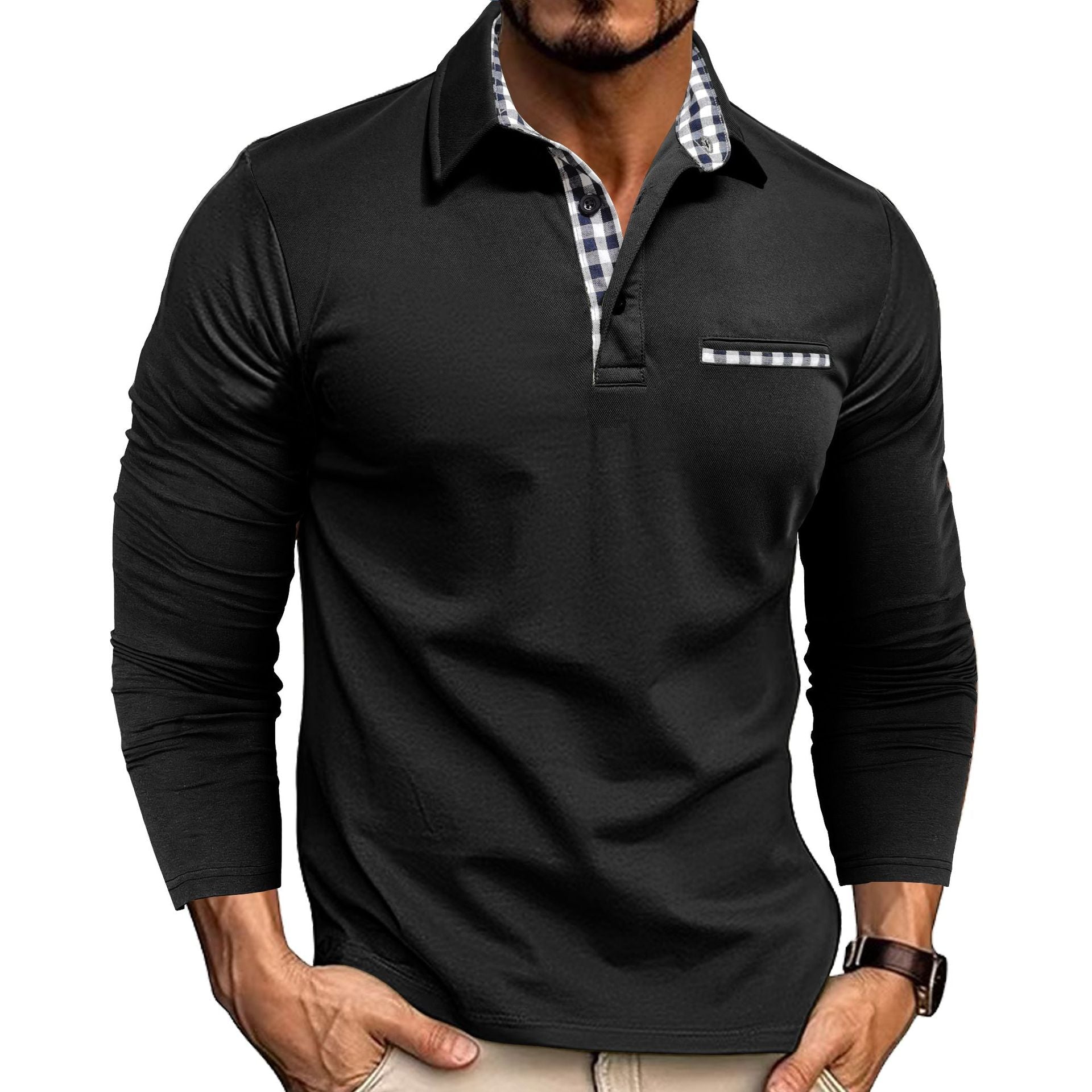 Men's V Neck Sweater with Shirt Collar | R&B