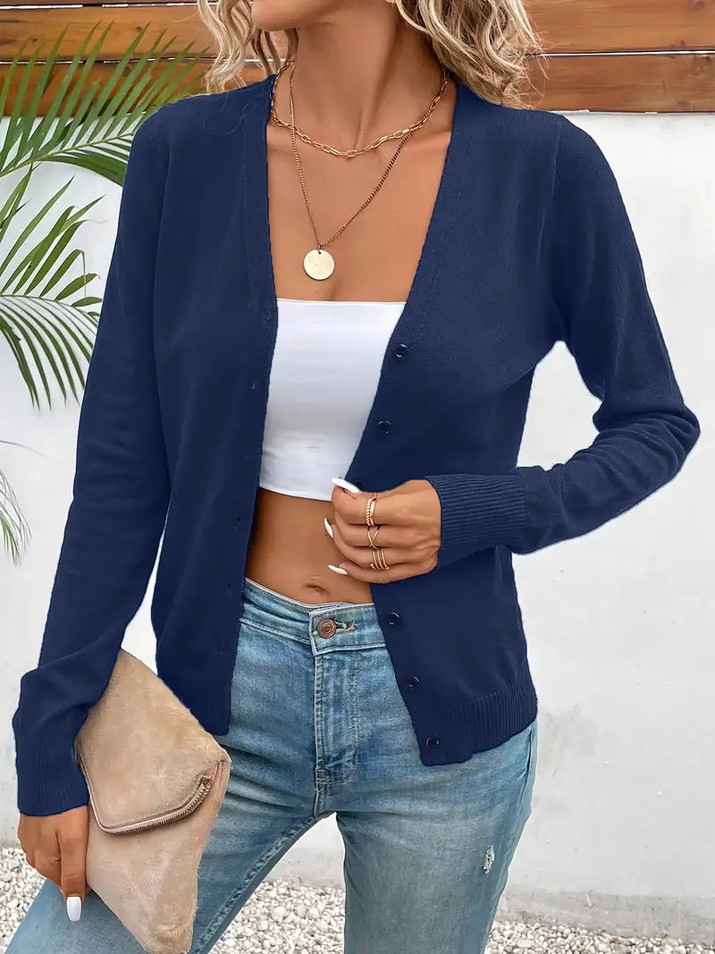 Cardigan Women's V-Neck Button Front with Slim Fit - Image 14