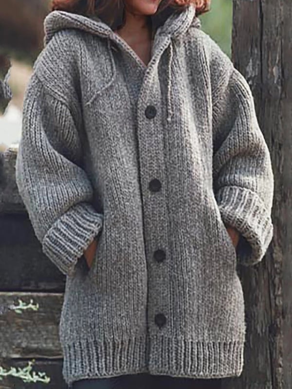 Jacket Women's Oversized Hooded with Button Front - Image 2
