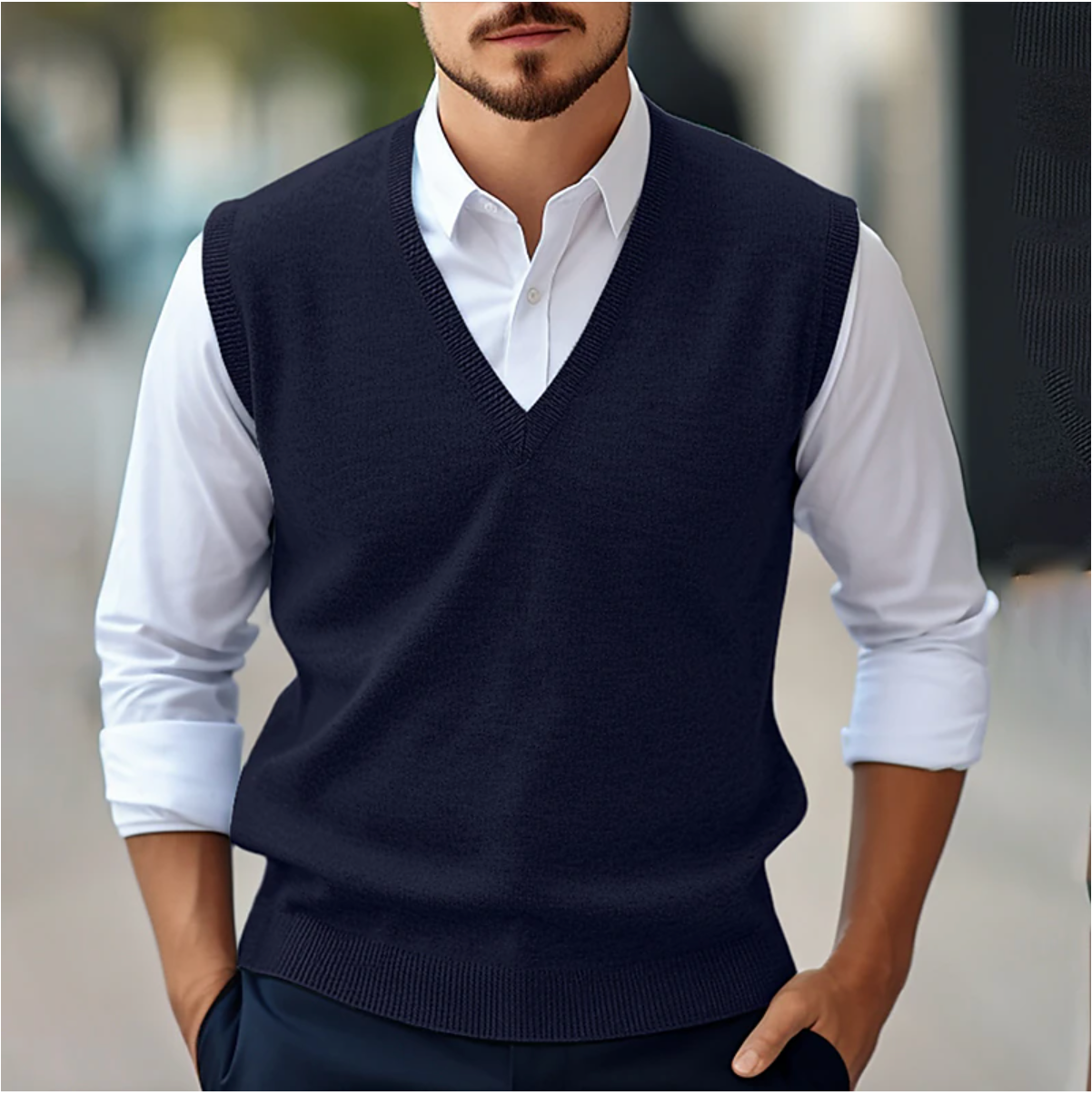Men's Classic V Neck Sweater Vest for Smart Casual Style | R&B